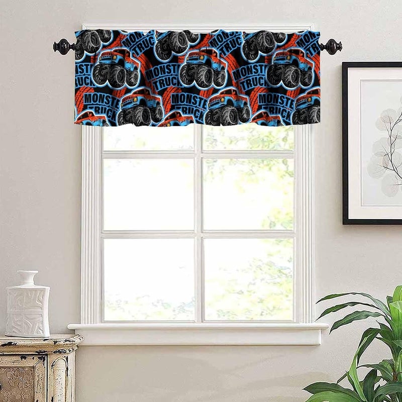 Wallira 3D Monster Truck Valance Curtain Cartoon Teens Freestyle Colorful Race Rod Pocket Short Window Treatments for Kitchen Kid Boys Bedroom Nursery Bathroom Living Decor Drapes 54x18inch - Image 4